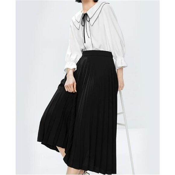 High Waist Pleated A Line Midi Skirt Flowy Elastic Waist Swing Skirt Women - Picture 3 of 5
